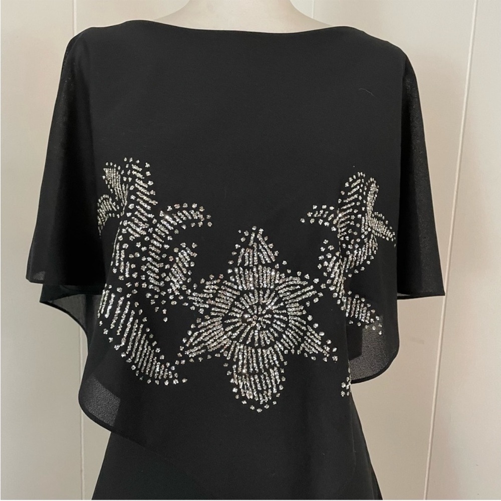 Vintage Dress Women’s L Short Flutter Sleeve Tiered Midi Glitter Flower - Picture 2 of 15